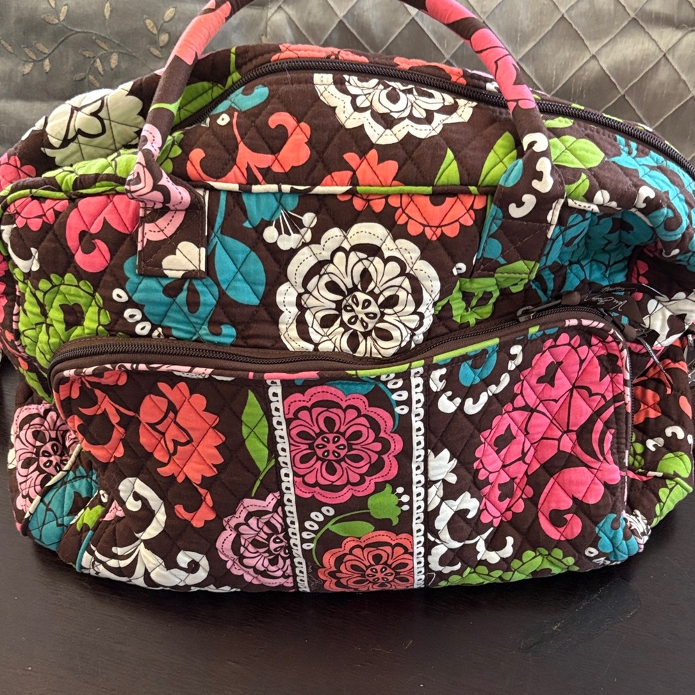 Vera Bradley Quilted Floral Travel Bag in Brown, Pink & Teal